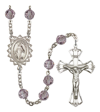 Silver Plated 8mm Austrian Crystal Miraculous Rosary in Light Amethyst
