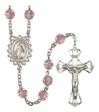 Silver Plated 8mm Austrian Crystal Miraculous Rosary in Light Rose