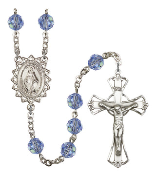 Silver Plated 8mm Austrian Crystal Miraculous Rosary in Light Sapphire