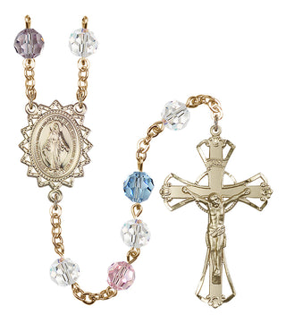 Gold Plated 8mm Austrian Crystal Miraculous Rosary in Multi-Color