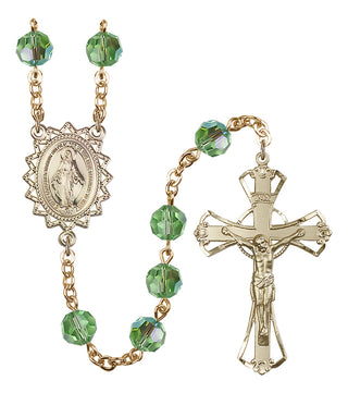Gold Plated 8mm Austrian Crystal Miraculous Rosary in Peridot