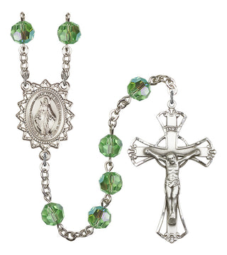 Silver Plated 8mm Austrian Crystal Miraculous Rosary in Peridot