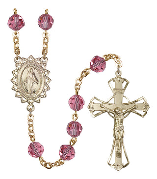 Gold Plated 8mm Austrian Crystal Miraculous Rosary in Rose