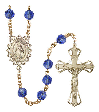 Gold Plated 8mm Austrian Crystal Miraculous Rosary in Sapphire