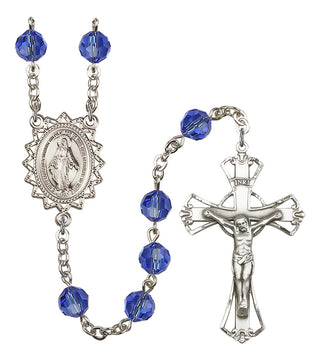 Silver Plated 8mm Austrian Crystal Miraculous Rosary in Sapphire