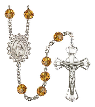 Silver Plated 8mm Austrian Crystal Miraculous Rosary in Topaz