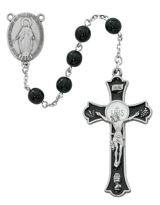 7MM Round Black Glass Rosary