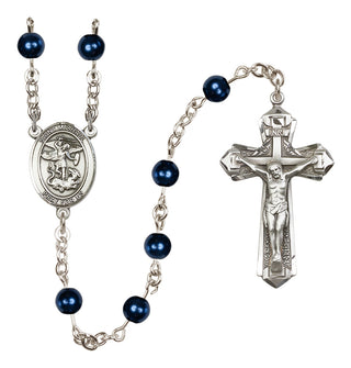 Sterling Silver 6mm Austrian Crystal, Imitation Blue Saint Michael Rosary