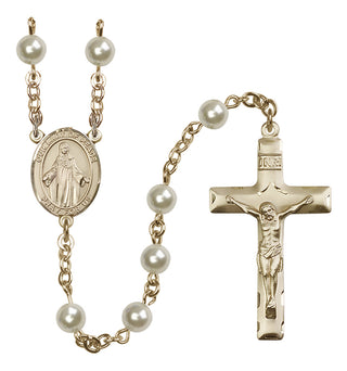 14 Karat Gold-Filled 6mm Austrian Crystal, Imitation Cream Rose Our Lady of Peace Rosary