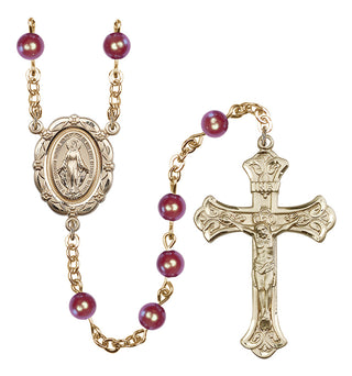 14 Karat Gold-Filled 6mm Austrian Crystal, Imitation Red Miraculous Rosary