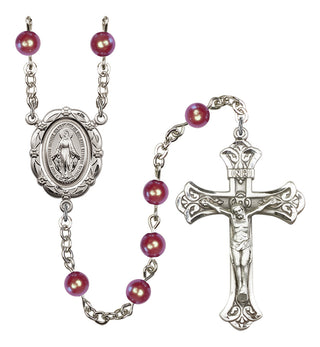 Silver Plated 6mm Austrian Crystal, Faux Pearl Miraculous Rosary in Red