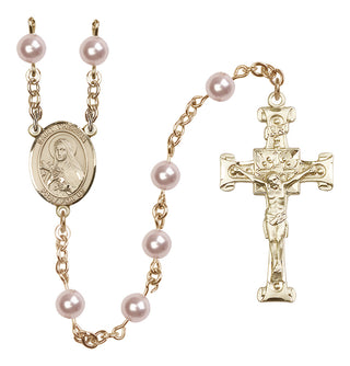 14 Karat Gold-Filled 6mm Austrian Crystal, Imitation Rose Saint Theresa Rosary