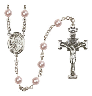 Sterling Silver 6mm Austrian Crystal, Imitation Rose Saint Theresa Rosary