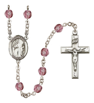 Silver Plated 6mm Fire Polished Saint Brendan the Navigator Rosary in Amethyst