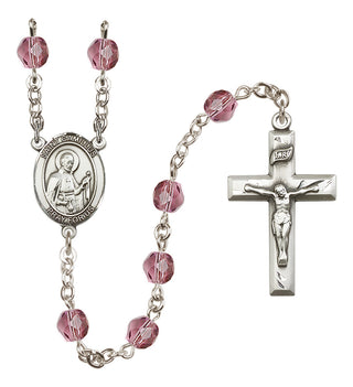 Silver Plated 6mm Fire Polished Saint Camillus of Lellis Rosary in Amethyst