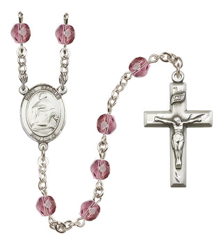 Silver Plated 6mm Fire Polished Saint Charles Borromeo Rosary in Amethyst