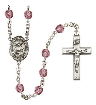 Silver Plated 6mm Fire Polished Saint Catherine Laboure Rosary in Amethyst