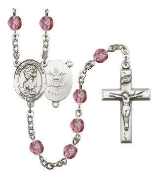Saint Christopher and Army Rosary with Amethyst Beads