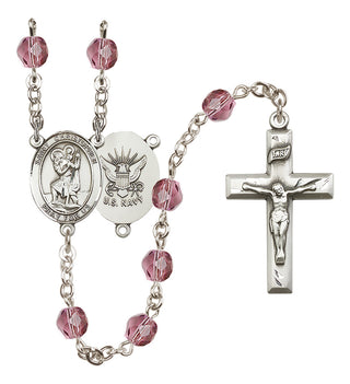 Silver-Plated 6mm Saint Christopher / Navy Rosary