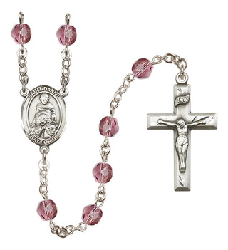 Silver Plated 6mm Fire Polished Saint Daniel Rosary in Amethyst