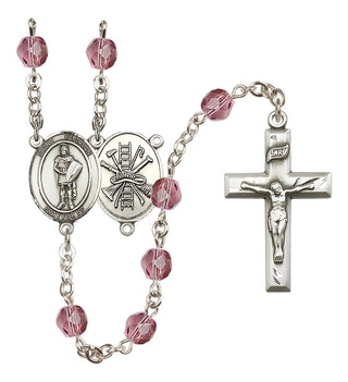 Silver Plated 6mm Fire Polished Saint Florian/Firefighter Rosary in Amethyst