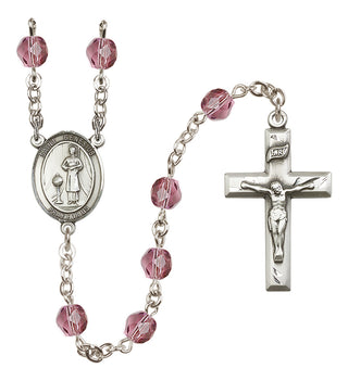 Silver Plated 6mm Fire Polished Saint Genesius of Rome Rosary in Amethyst
