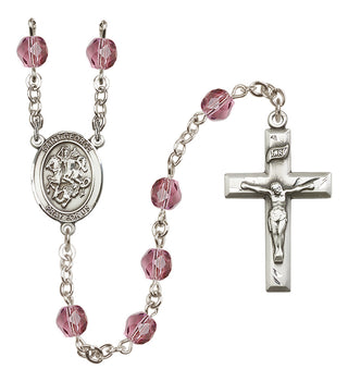 Silver Plated 6mm Fire Polished Saint George Rosary in Amethyst