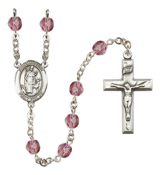 Silver Plated 6mm Fire Polished Saint Hubert of Liege Rosary in Amethyst