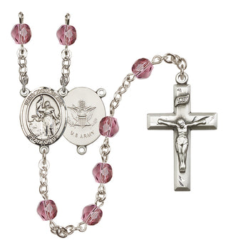 Silver Plated 6mm Fire Polished Saint Joan of Arc / Army Rosary in Amethyst