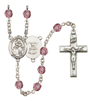 Silver-Plated 6mm Saint Joan of Arc / Navy Rosary