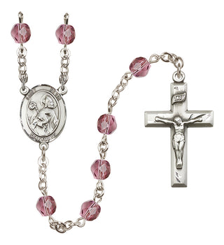Silver Plated 6mm Fire Polished Saint Kevin Rosary in Amethyst