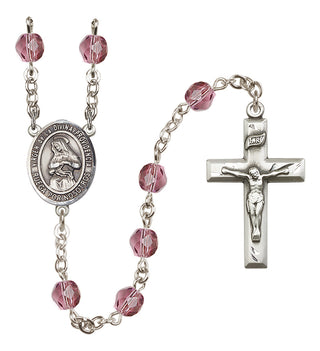 Silver Plated 6mm Fire Polished Virgen de la Divina Providencia Rosary in Amethyst