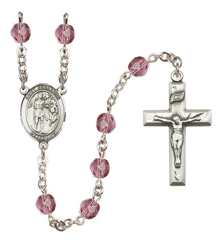 Silver Plated 6mm Fire Polished Saint Sebastian Rosary in Amethyst