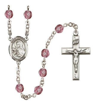 Silver Plated 6mm Fire Polished Saint Theresa Rosary in Amethyst