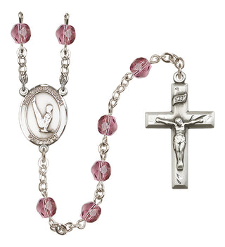 Silver Plated 6mm Fire Polished Saint Christopher/Gymnastics Rosary in Amethyst