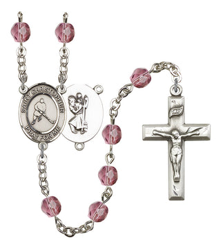 Saint Christopher and Ice Hockey Rosary with Amethyst Beads