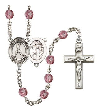 Saint Sebastian and Baseball Rosary with Amethyst Beads