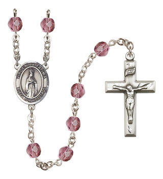 Silver Plated 6mm Fire Polished Our Lady of Fatima Rosary in Amethyst