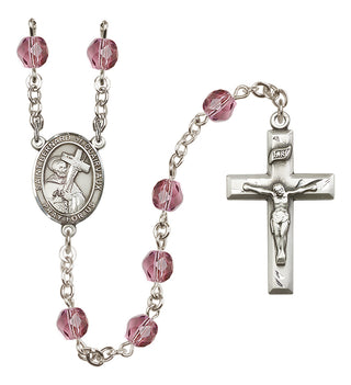 Silver Plated 6mm Fire Polished Saint Bernard of Clairvaux Rosary in Amethyst