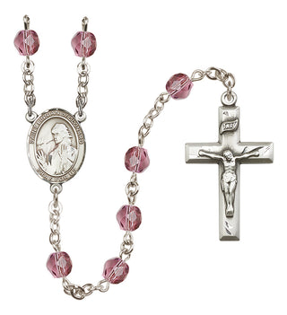 Silver Plated 6mm Fire Polished Saint Finnian of Clonard Rosary in Amethyst