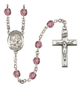 Silver Plated 6mm Fire Polished Saint Rosalia Rosary in Amethyst