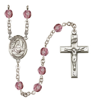 Silver Plated 6mm Fire Polished Saint Edburga of Winchester Rosary in Amethyst
