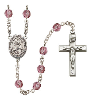 Silver Plated 6mm Fire Polished Corazon Inmaculado de Maria Rosary in Amethyst