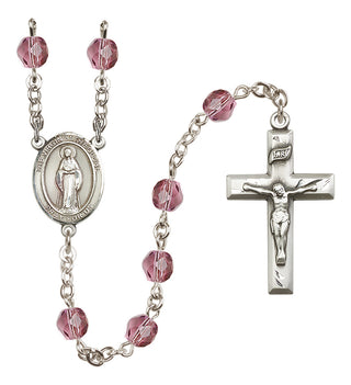 Silver Plated 6mm Fire Polished Virgin of the Globe Rosary in Amethyst