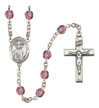 Silver Plated 6mm Fire Polished Saint Andrew Kim Taegon Rosary in Amethyst
