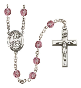 Silver Plated 6mm Fire Polished Saint Honorius of Amiens Rosary in Amethyst