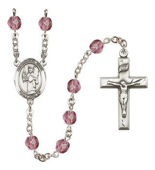 Silver Plated 6mm Fire Polished Saint Uriel the Archangel Rosary in Amethyst