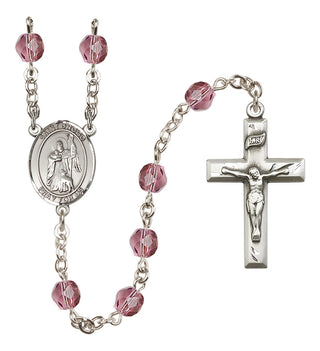 Silver Plated 6mm Fire Polished Saint Drogo Rosary in Amethyst