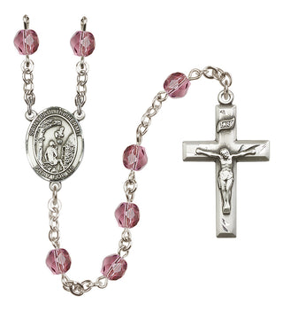 Silver Plated 6mm Fire Polished Saint Paul the Hermit Rosary in Amethyst