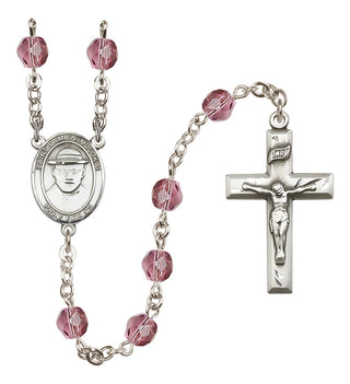 Silver Plated 6mm Fire Polished Saint Damien of Molokai Rosary in Amethyst